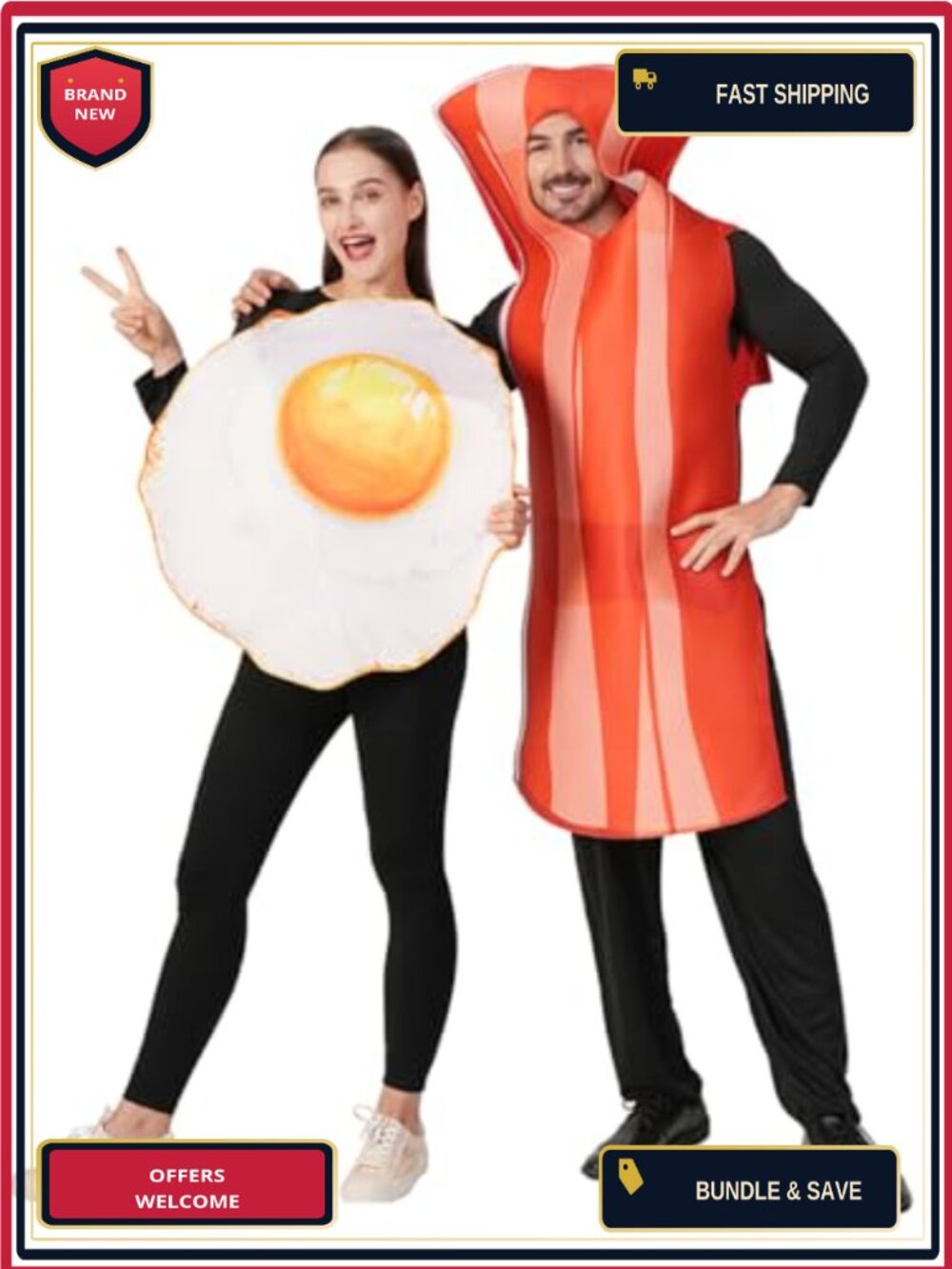 Fried Egg and Bacon Couples Halloween Costume Set Adult Funny Food